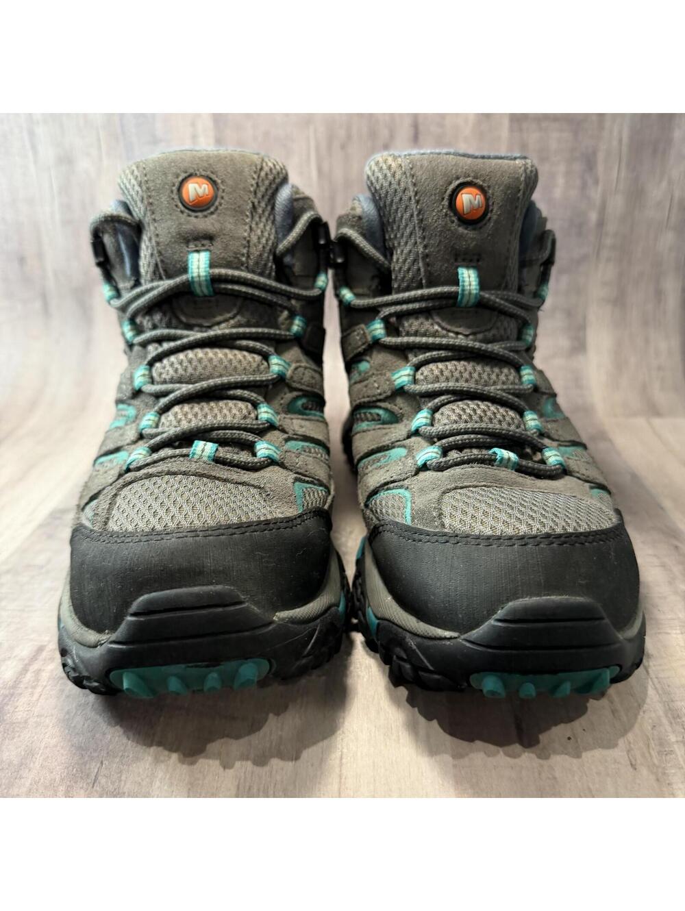 Merrell Moab 3 Women's 8 Mid Waterproof Hiking Boot Gray & Teal Lace Up Boots - Picture 2 of 12